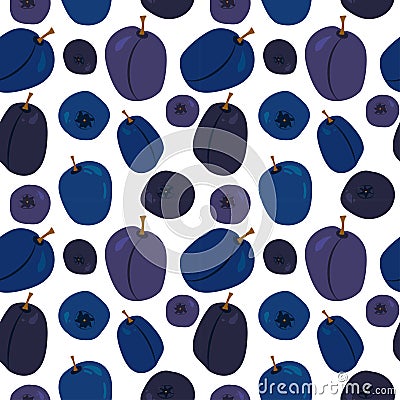 Juicy plums and bilberry Vector Illustration